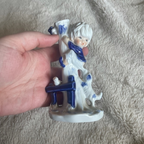 Adorable boy and dog bud vase/ statue
